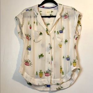 Anthropologie Maeve Cactus Plant Blouse